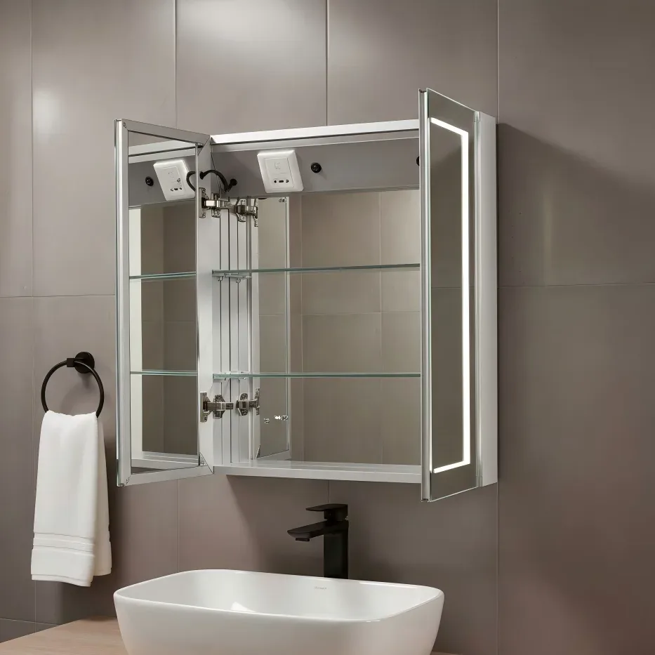 Aluminum Bathroom LED Mirror Cabinet Double Door Anti-fog Medicine Cabinet