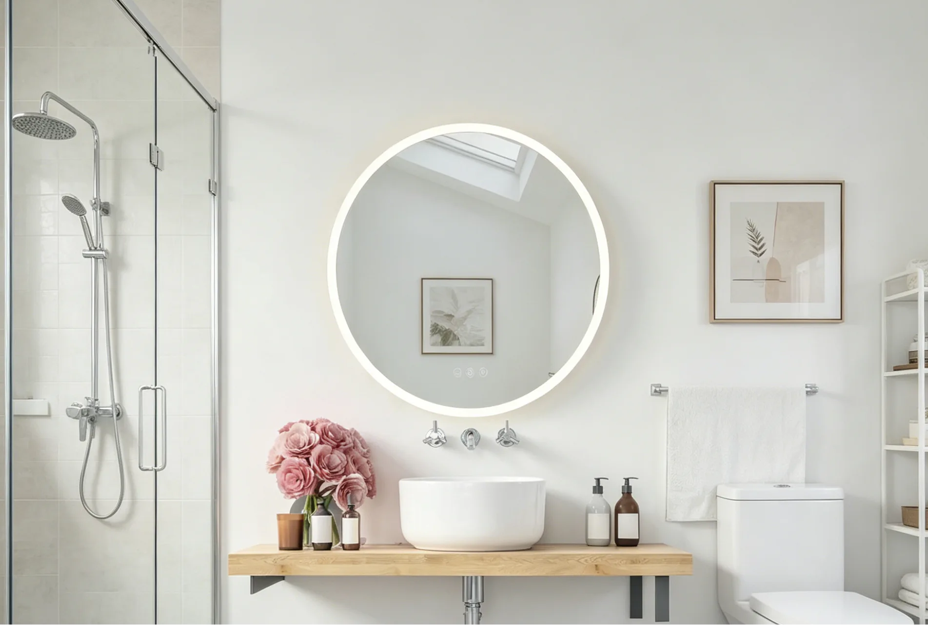 High light transmittance of a commercial acrylic bathroom mirror edge.