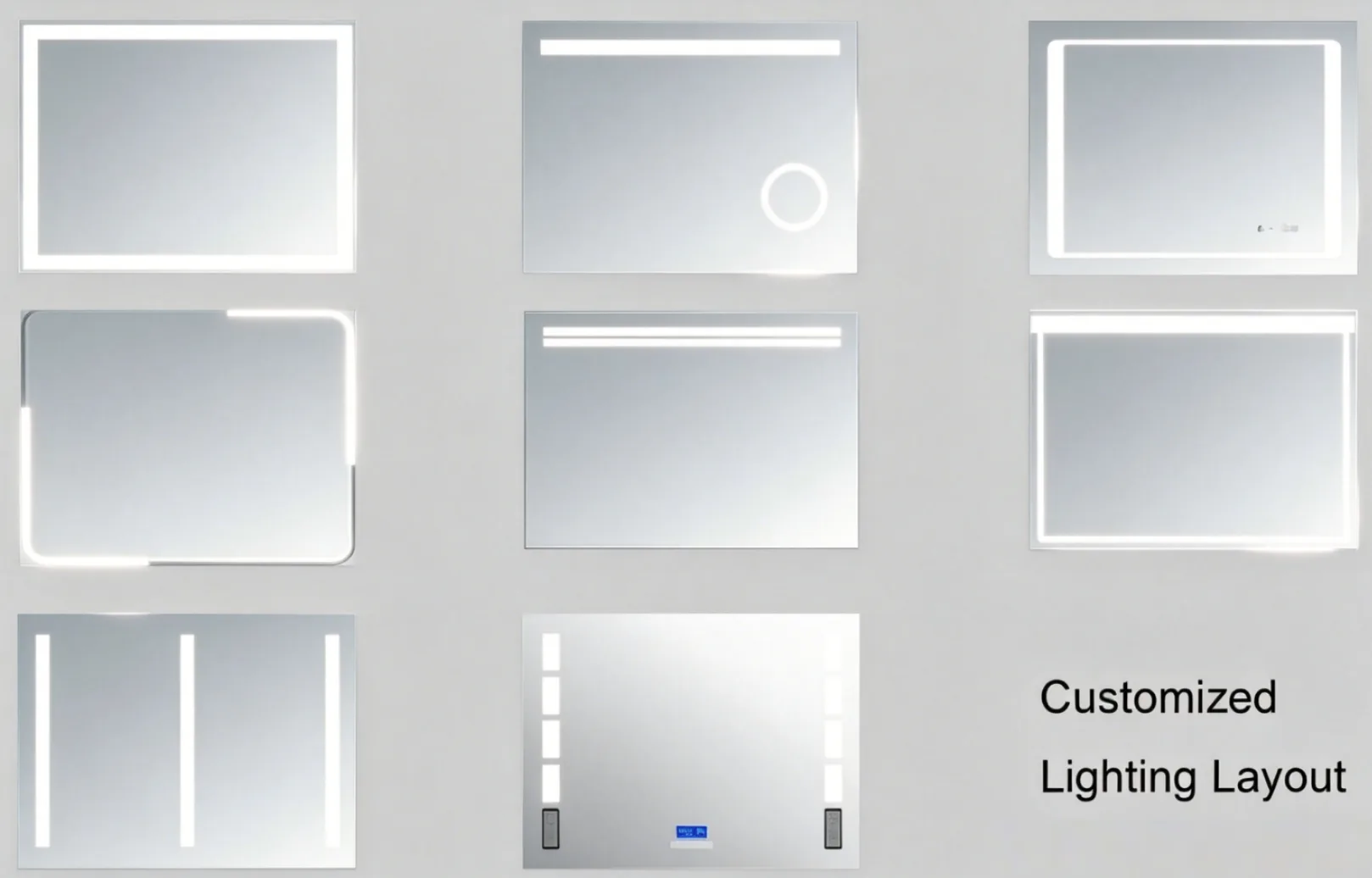 Dual-illumination and touch interface on an Aosmay lighted bathroom mirror, custom-engineered for hotel projects.