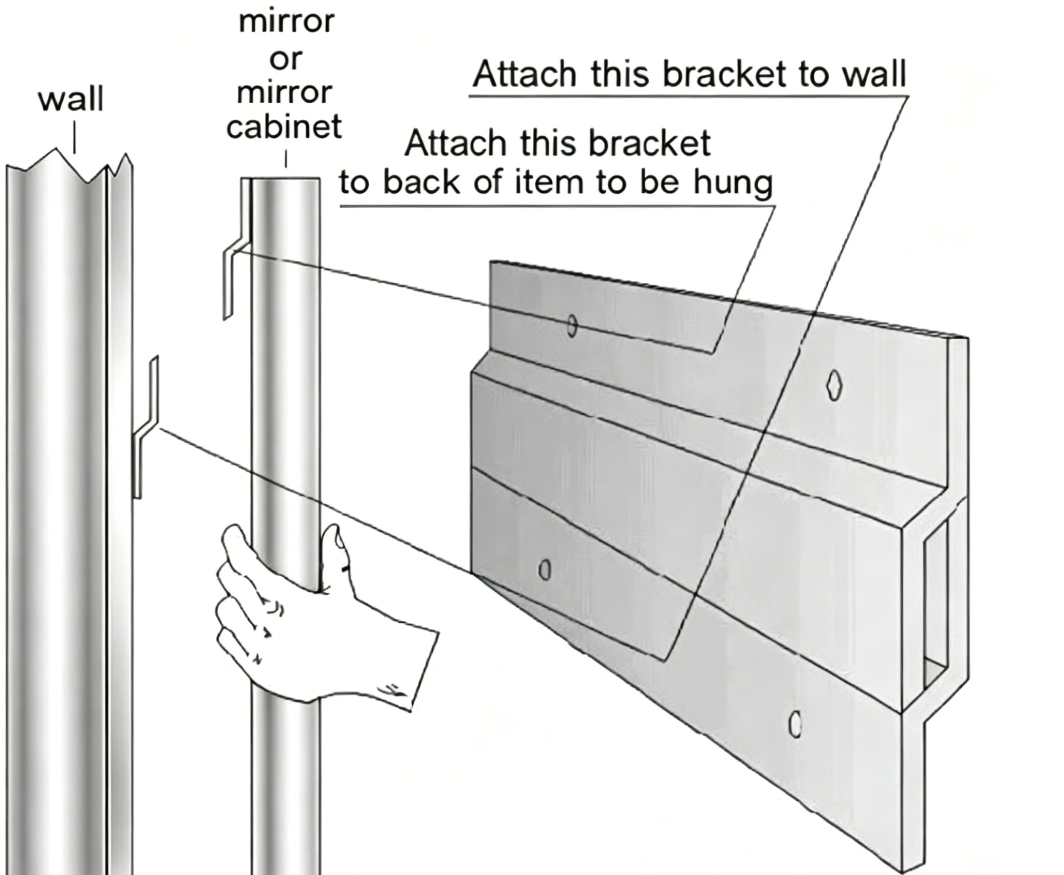 Contractor installing Aosmay Custom Mirror Cabinets using secure commercial Z-bar brackets to support high weight limits.