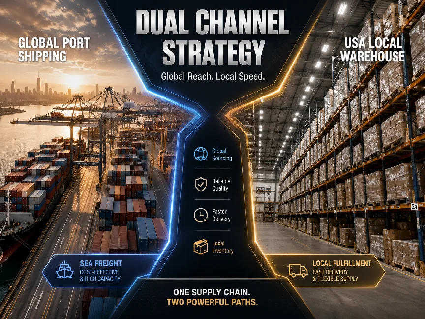 Logistics for bulk orders of bathroom medicine cabinets, combining factory direct shipping and U.S. warehouse fulfillment.