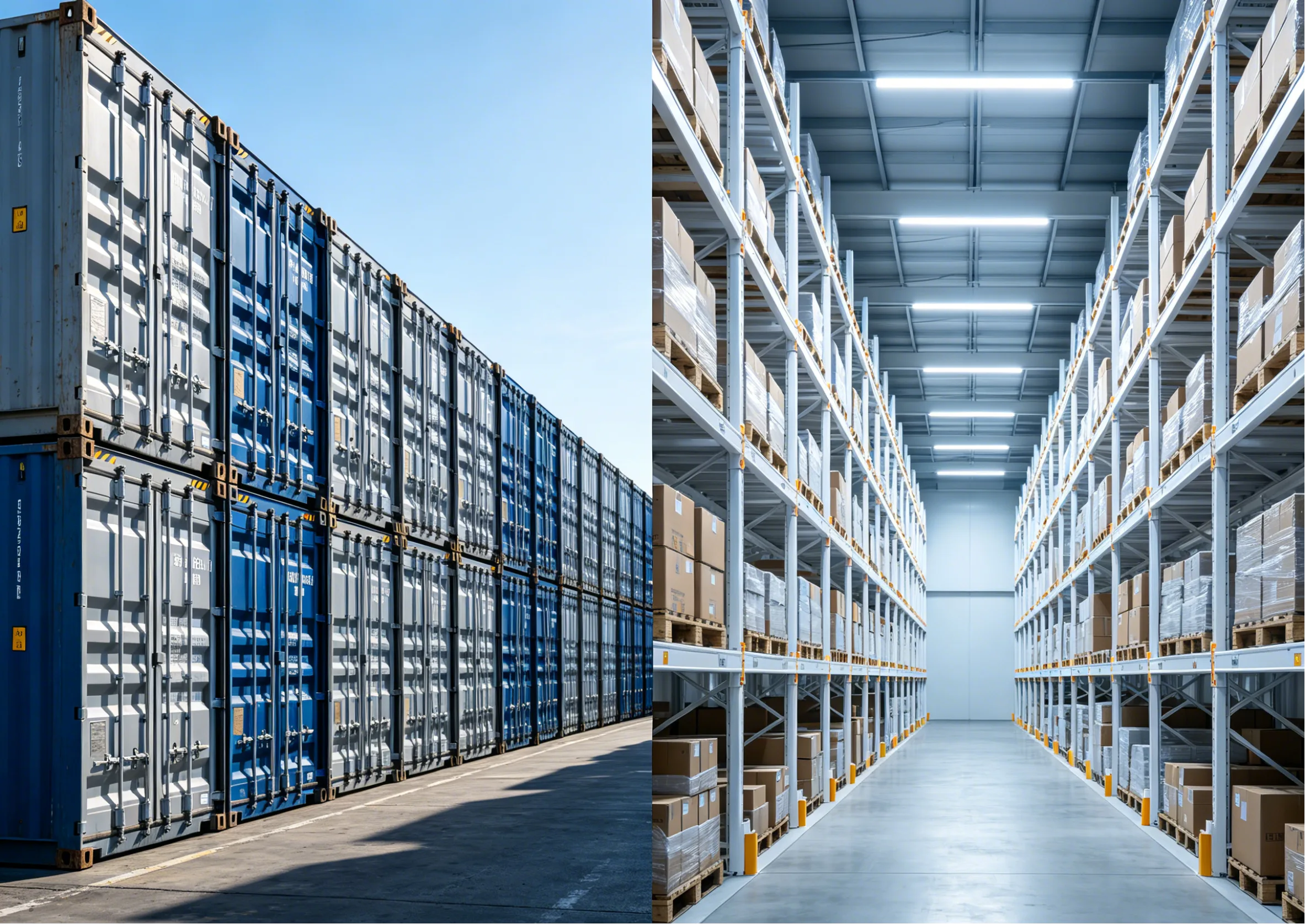Global supply chain logistics for bathroom mirrored cabinets, comparing factory direct FCL shipping with regional overseas warehouse dispatch.