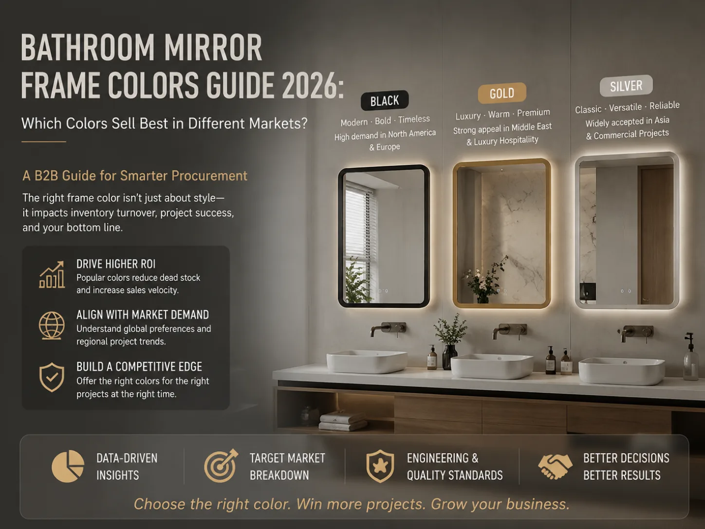 Explore 2026 bathroom mirror trends. Discover whether black, gold, or silver frames drive the best ROI for your bathroom mirror wholesale business across global markets.