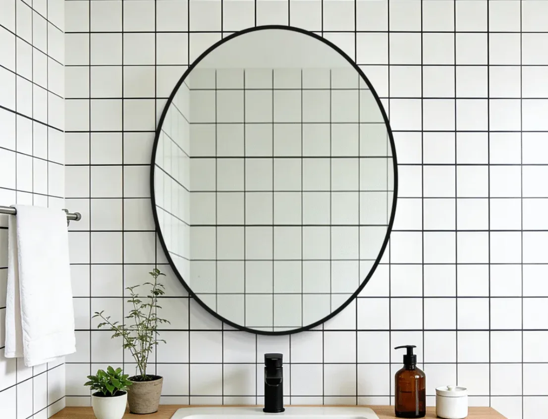 OEM matte black frame bathroom mirror manufactured by Aosmay for modern apartment wholesale distribution.