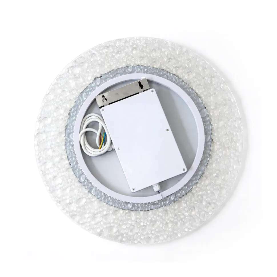 Textured acrylic decorative panel on Aosmay LED round mirror