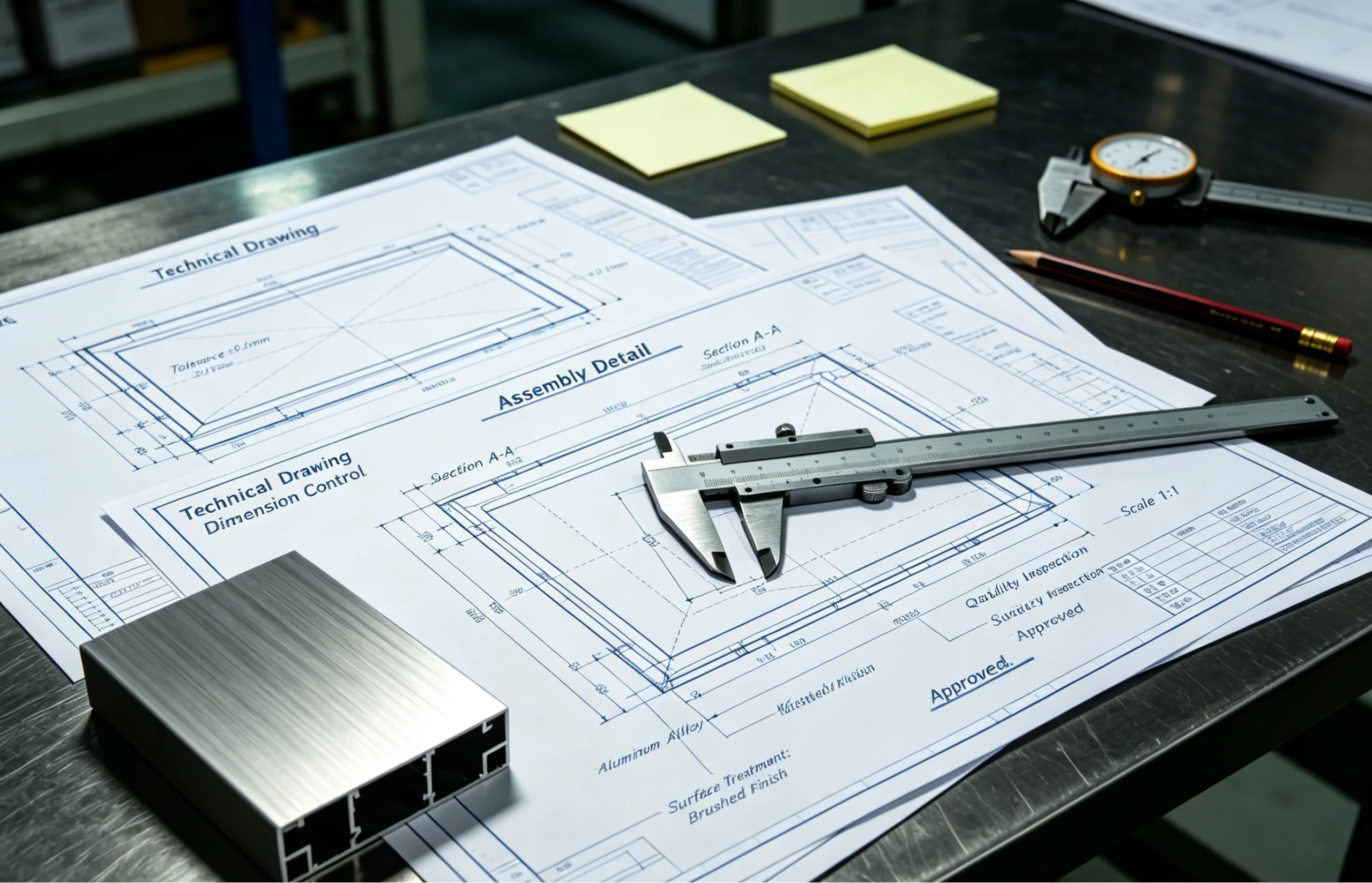 Reviewing structural CAD blueprints for a custom LED bathroom mirror product line at an OEM factory.
