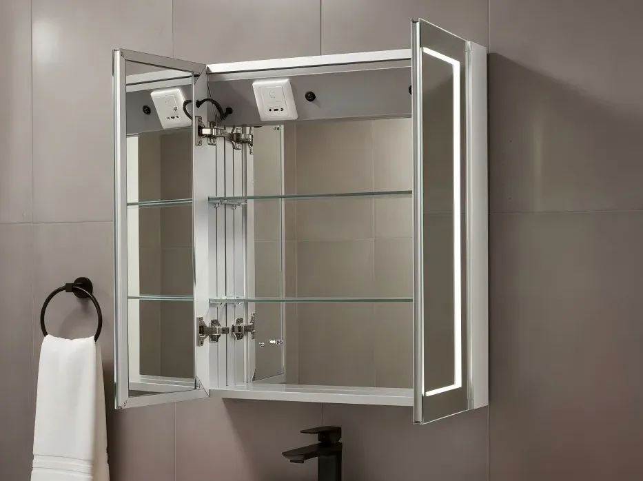 Aluminum Bathroom LED Mirror Cabinet Double Door Anti-fog Medicine Cabinet