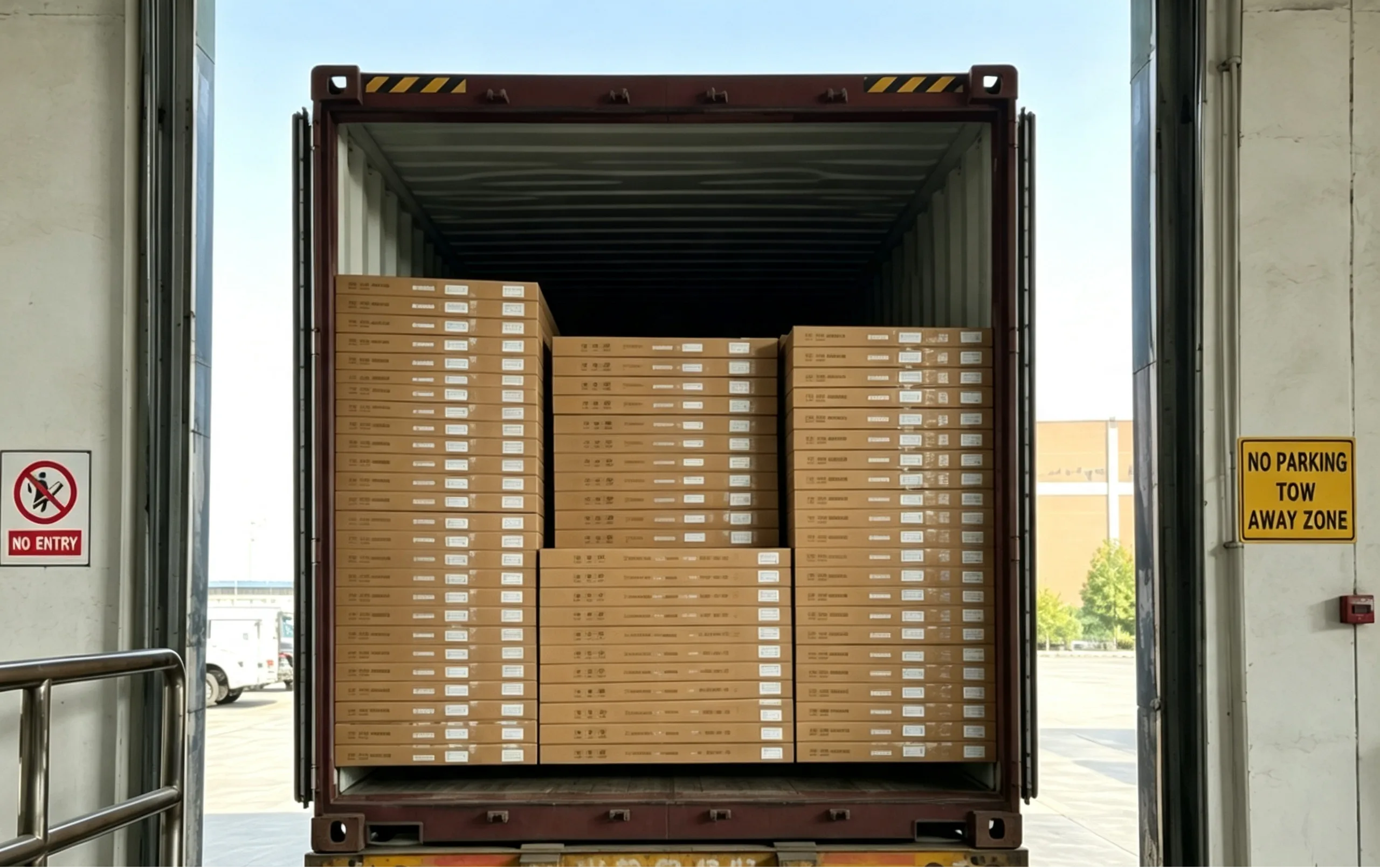 Maximizing 40HQ container capacity with volumetrically optimized cartons for bulk bathroom mirror shipping.