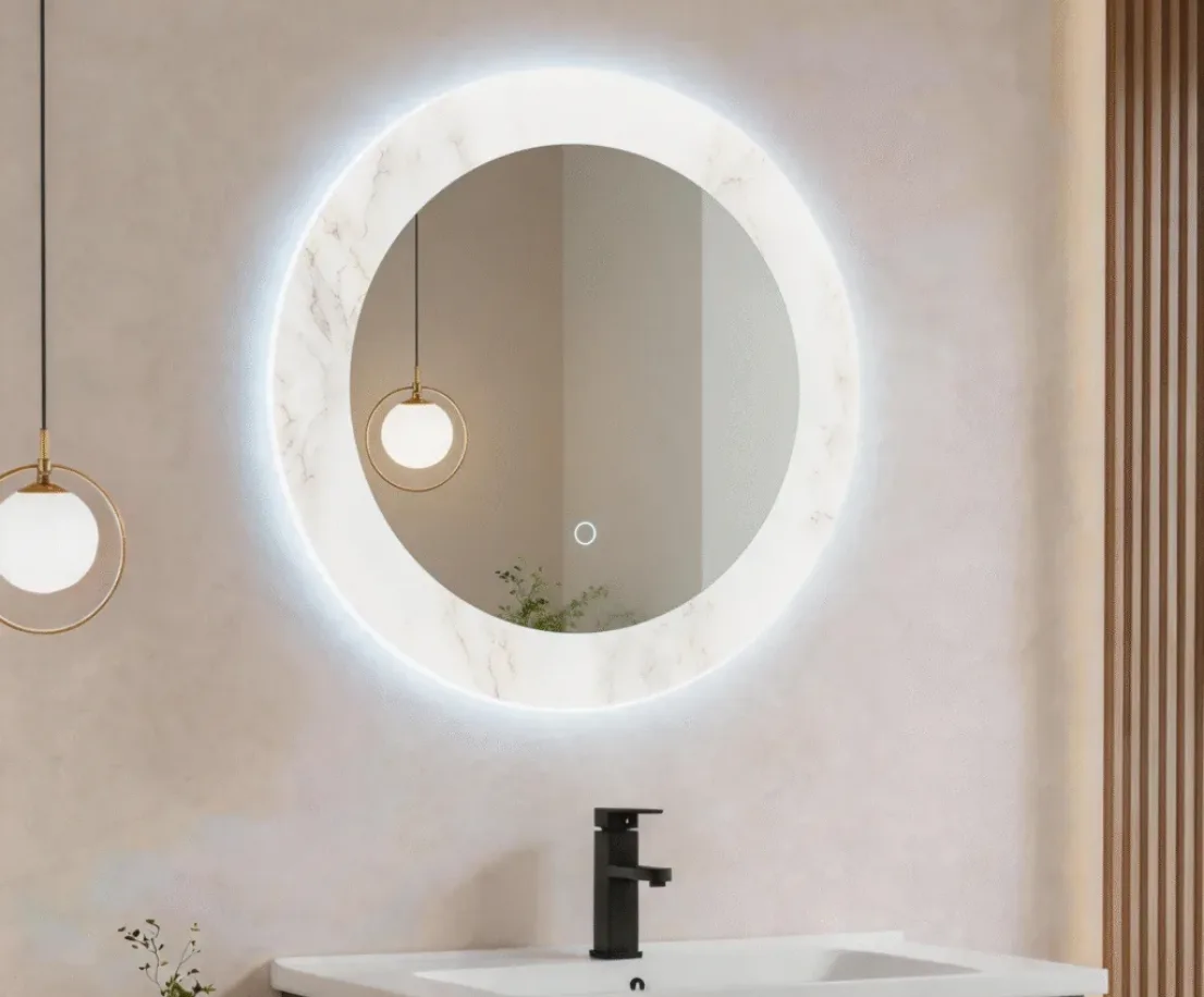 Seamless frosted light diffusion on a premium model engineered by a commercial LED Bathroom Mirror Manufacturer.