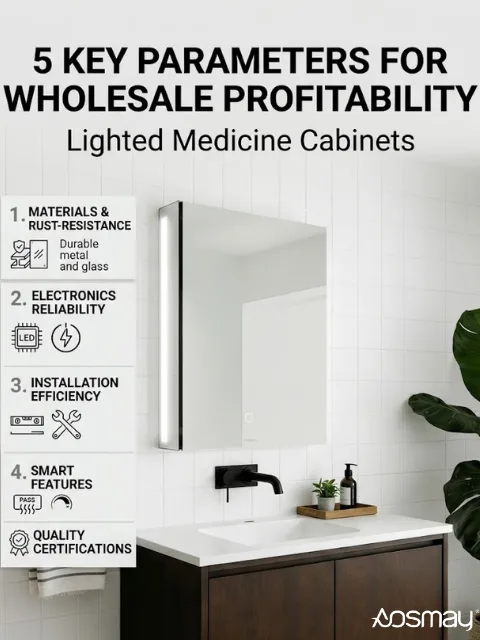 Learn the essential parameters for materials, lighting, and sizing. Explore AOSMAY's custom lighted medicine cabinets and OEM/ODM solutions.