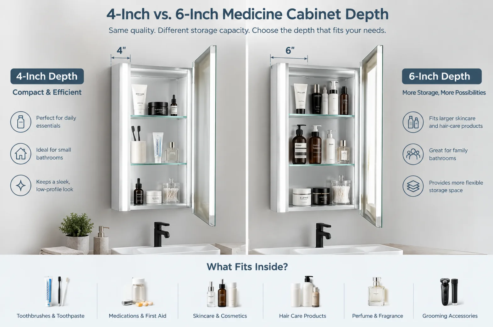 4-inch vs 6-inch medicine cabinet depth for bathroom storage