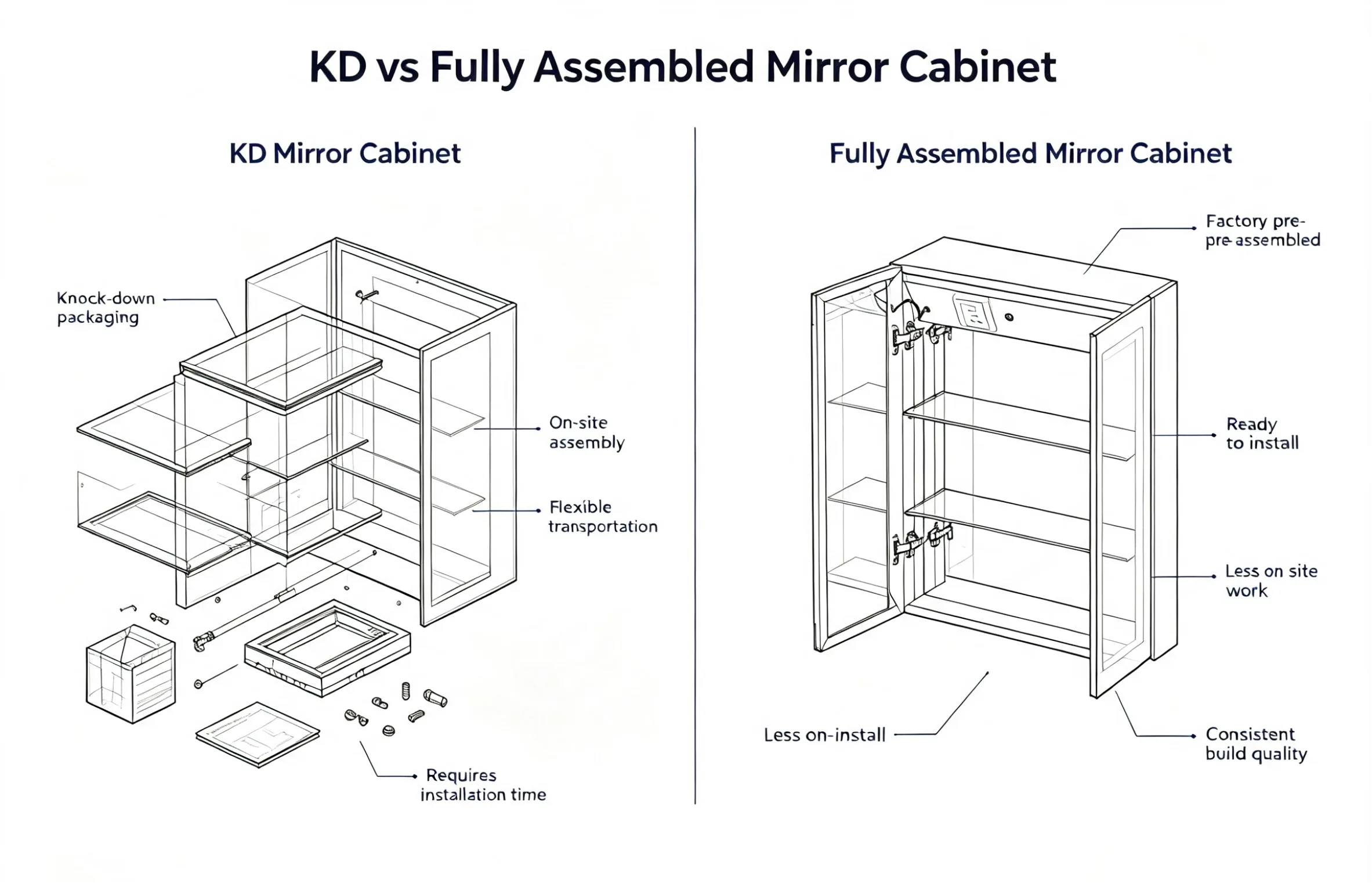 Knock-down vs fully assembled mirror cabinets for wholesale buyers