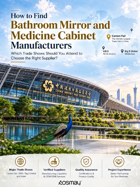 Learn how to find bathroom mirror and medicine cabinet manufacturers through Canton Fair, KBIS and other trade shows.